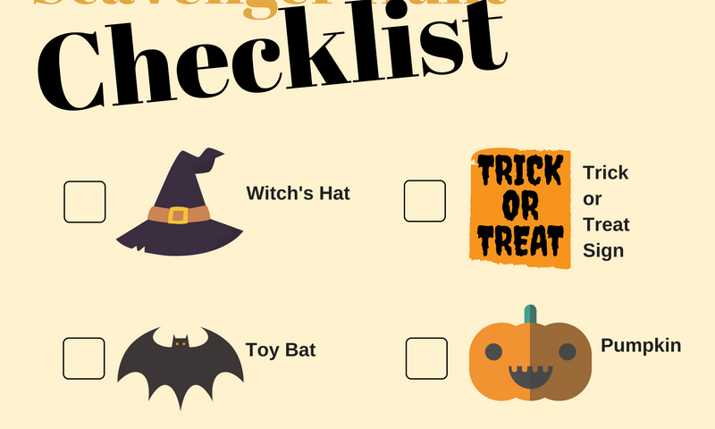 Image of a Halloween Scavenger hunt checklist.